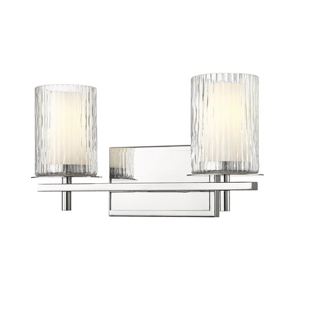 Z-Lite Grayson Vanity, 2-Light, 16 In.W x 5.75 In.L x 8.5 In.H, Chrome/Clear + Etched Opal 1949-2V-CH